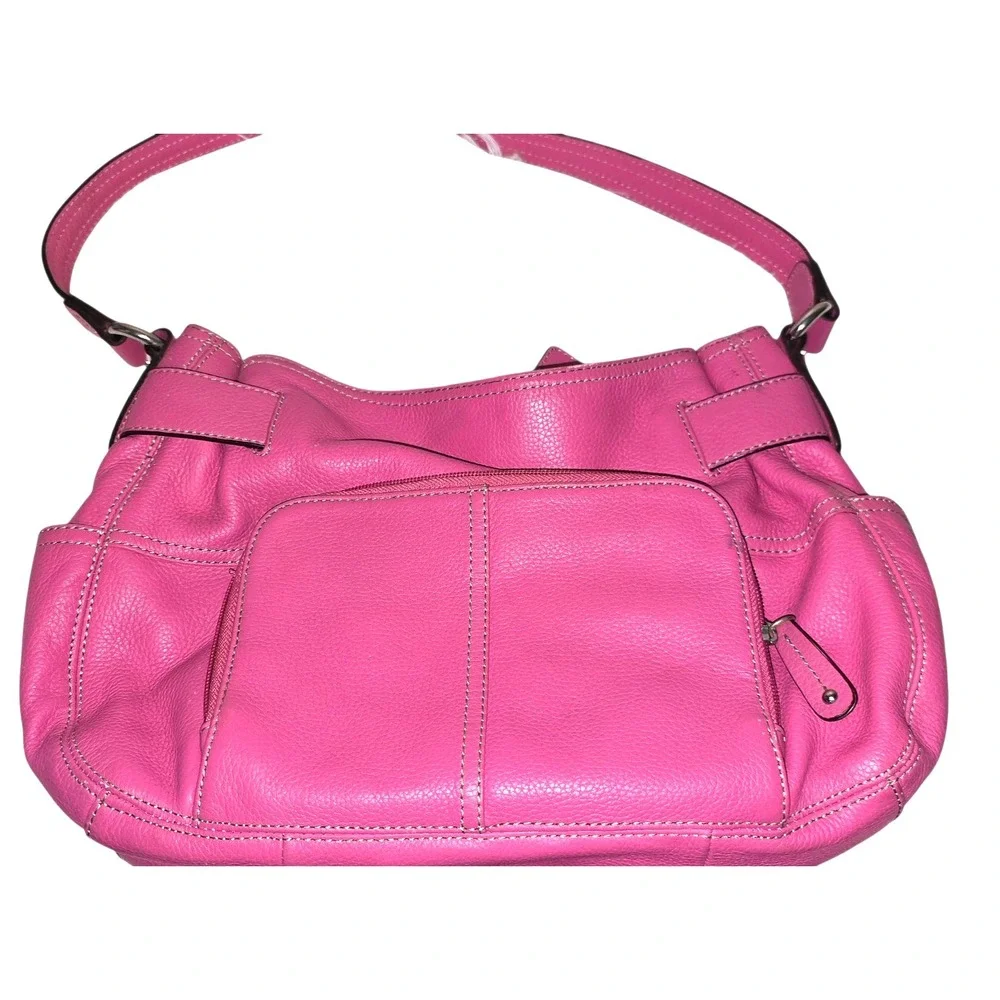 Tignanello‎ Statement Med Hobo Bag Shoulder Purse Buckle Pink Pebble Leather Exc